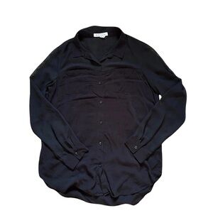 BCBG Long Sleeve Sheer Black Button Up Business Blouse-Size Medium